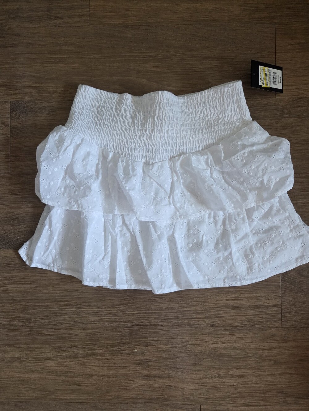 art class White Eyelet Smocked Tiered Mini Skirt